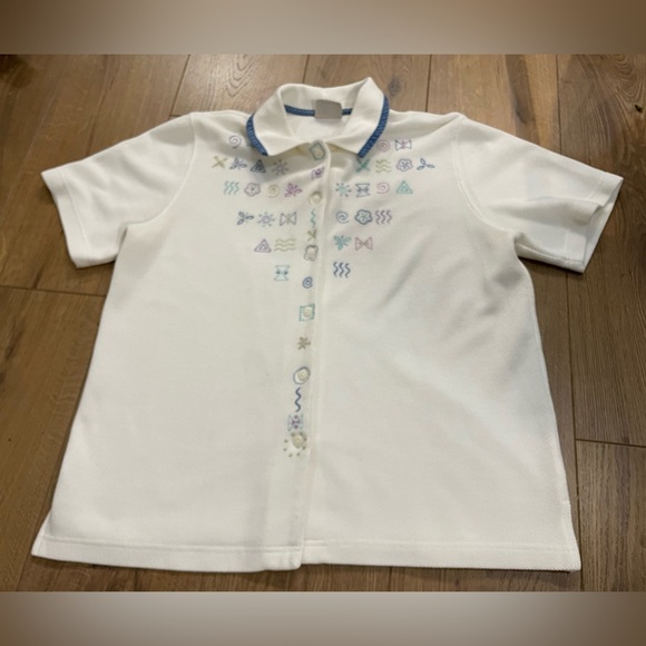 Koret City Blues Embroidered Waffle Fabric Short Sleeve 80s Button Up Shirt - Picture 2 of 5